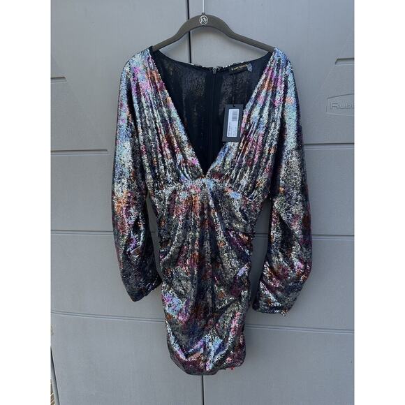 NWT Ramy Brook Auerbach Multicolor All Over Sequin Ruched Mini Dress Sz 10 $795 - Picture 11 of 16